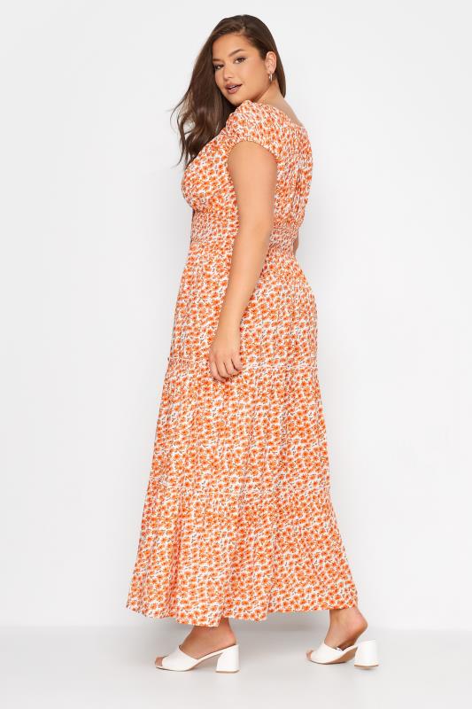 Curve Orange Floral Print Bardot Maxi Dress 3