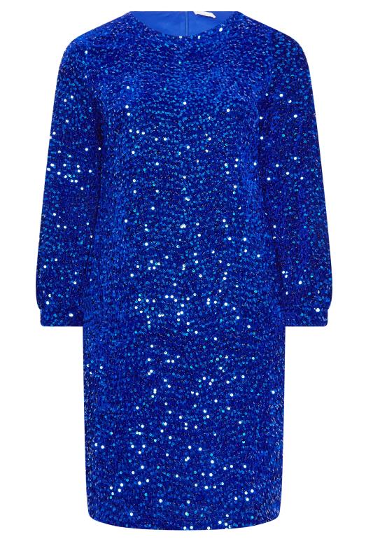YOURS LONDON Plus Size Cobalt Blue Long Sleeve Sequin Shift Dress | Yours Clothing 5