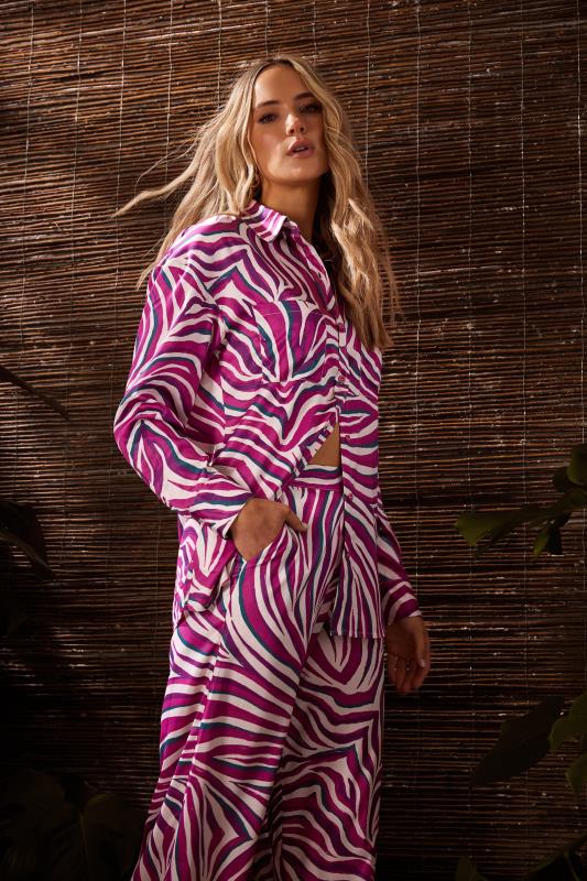  Tallas Grandes LTS Tall Purple Zebra Print Satin Shirt