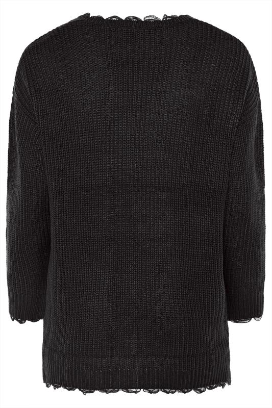 Black Distressed Knitted Jumper | Yours Clothing