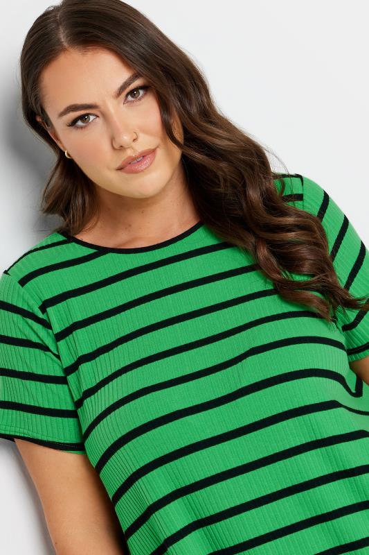 YOURS Curve Plus Size Green Stripe Ribbed Swing T-Shirt | Yours Clothing  4