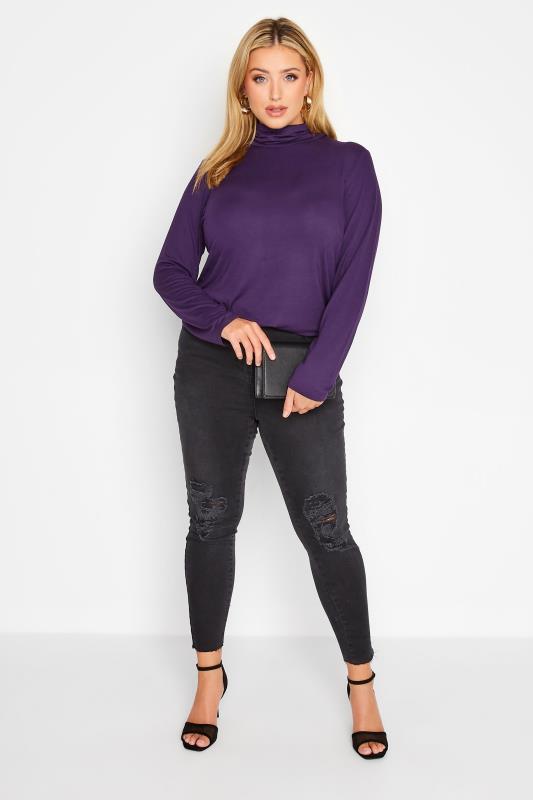 LIMITED COLLECTION Plus Size Dark Purple Turtle Neck Top | Yours Clothing 3