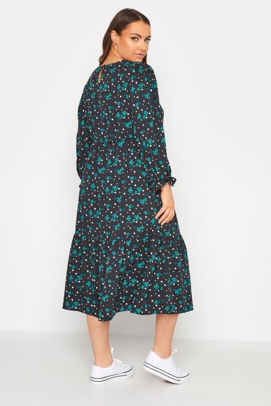 LIMITED COLLECTION Plus Size Black Floral Spot Tiered Smock Midaxi Dress | Yours Clothing 3