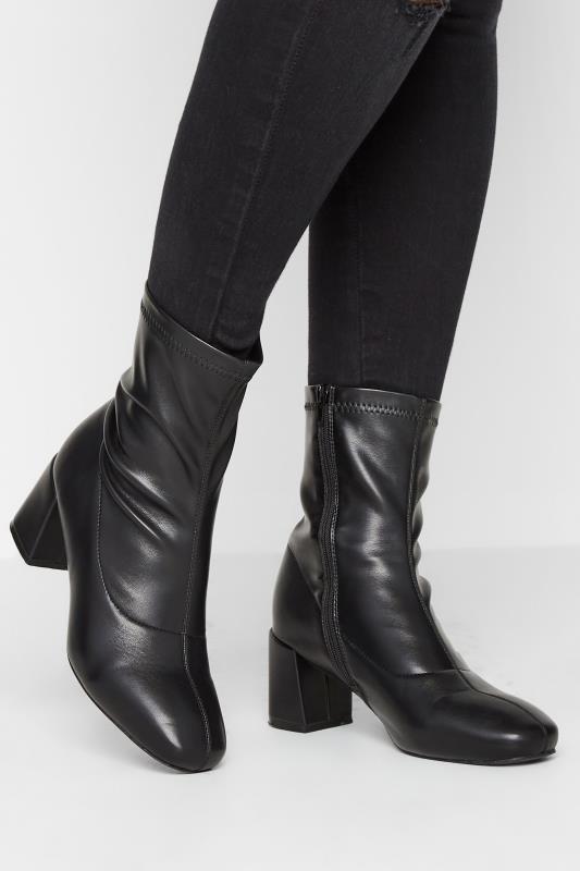Black Square Toe Heeled Boots In Wide E Fit & Extra Wide EEE Fit | Yours Clothing 1