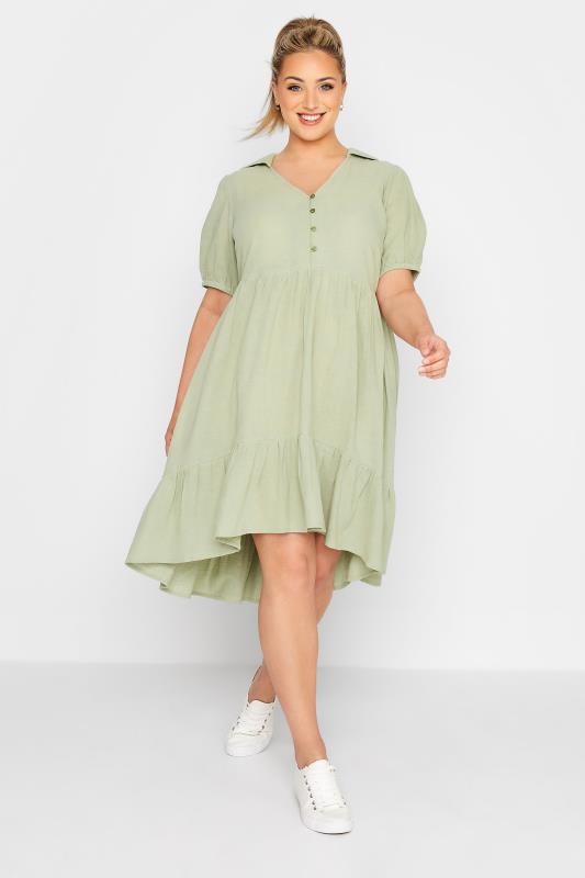 LIMITED COLLECTION Curve Sage Green Smock Dress 2