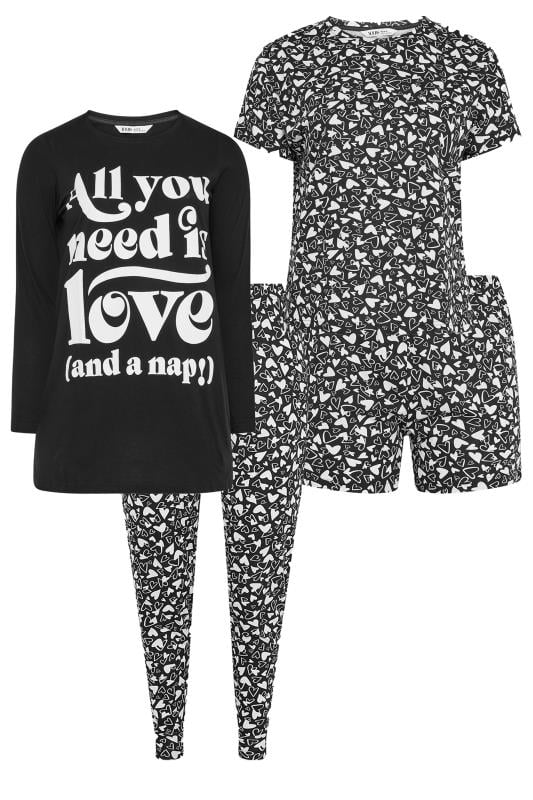 YOURS 4 PACK Plus Size Black 'All You Need Is Love' Pyjama Set | Yours Clothing 8