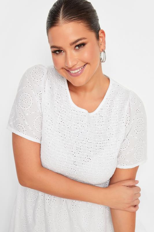 YOURS Plus Size White Broderie Anglaise Shirred Top | Yours Clothing 4