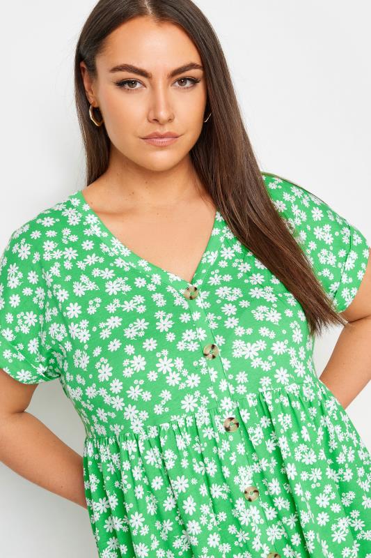 YOURS Plus Size Green Ditsy Floral Print Button Front Smock Dress | Yours Clothing 5