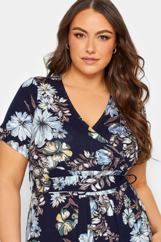 YOURS Plus Size Navy Blue Floral Wrap Front Tie Maxi Dress | Yours Clothing 4