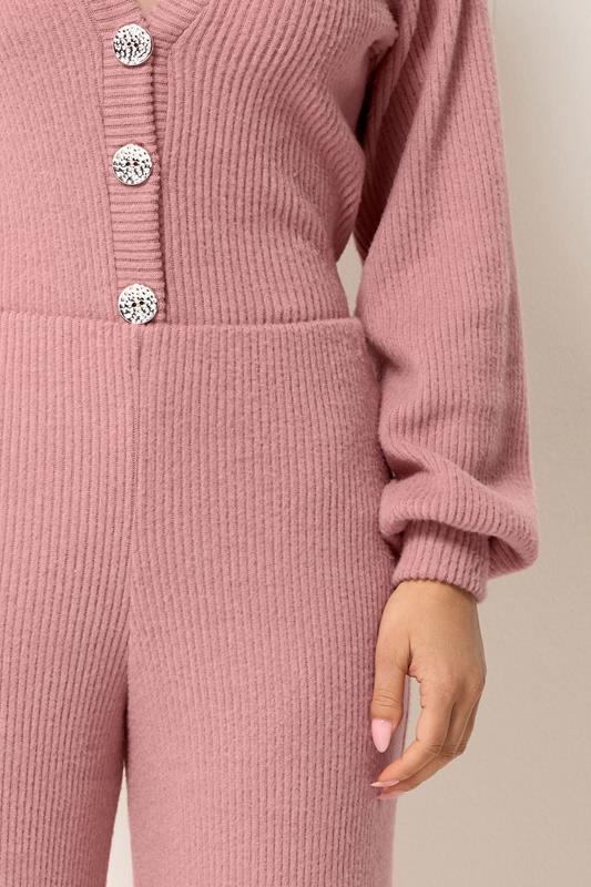 PixieGirl Petite Women's Set Pink Marl Ribbed Cardigan & Wide Leg Trousers | PixieGirl 4