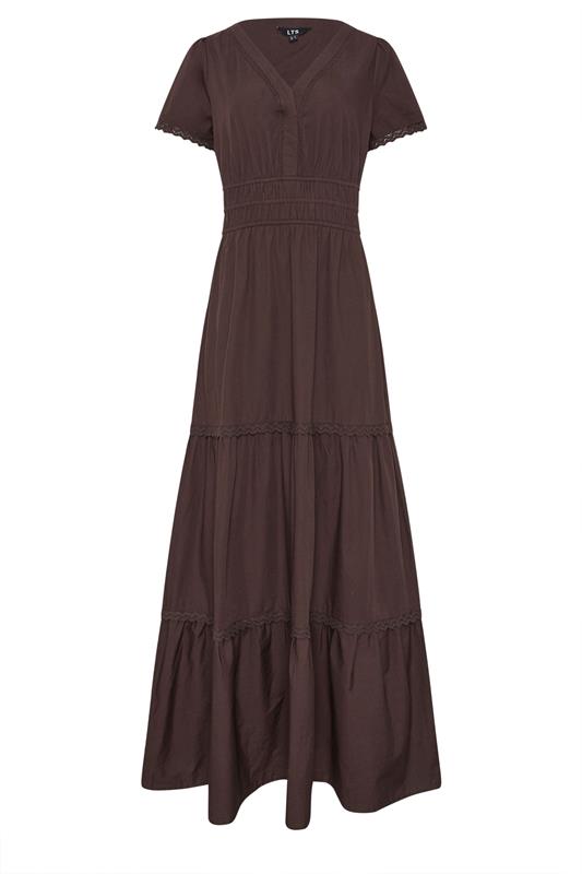 LTS Tall Women's Brown Lace Trim Cotton Tiered Maxi Dress | Long Tall Sally 6