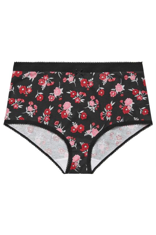 YOURS 5 PACK Plus Size Black & Red Floral Print High Waisted Full Briefs | Yours Clothing 6