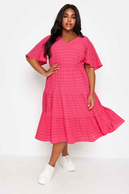 Plus Size  LIMITED COLLECTION Curve Pink Textured Smock Midi Dress