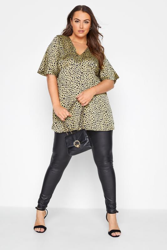 Plus Size YOURS LONDON Green Dalmatian Print Satin Angel Sleeve Blouse | Yours Clothing  2