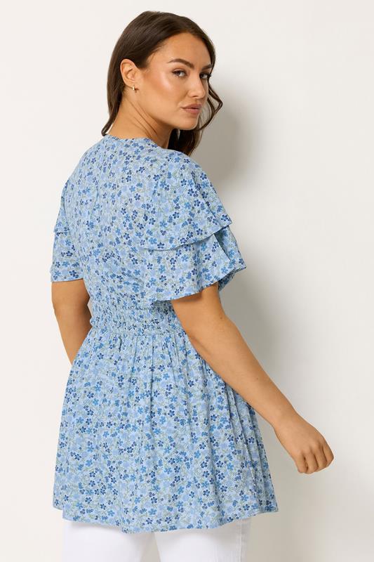 YOURS Plus Size Blue Ditsy Floral Flutter Sleeve Top | Yours Clothing 2