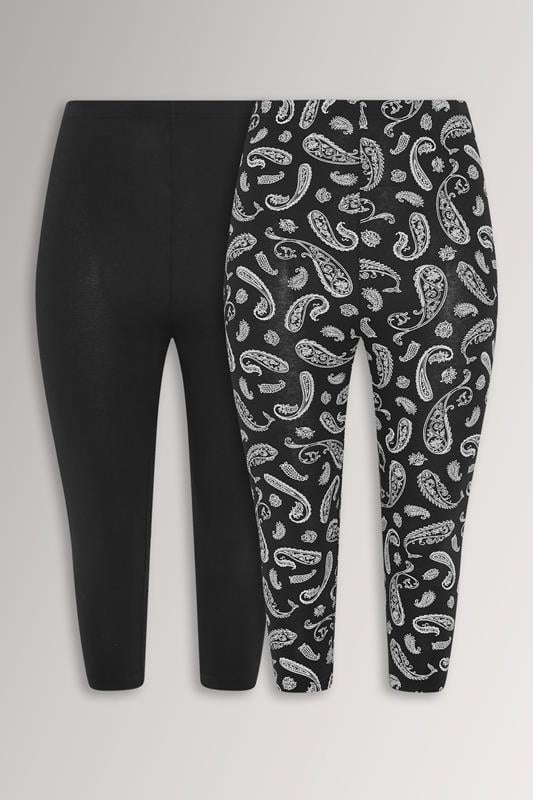  YOURSET 2 PACK Curve Black Paisley Print Cropped Leggings
