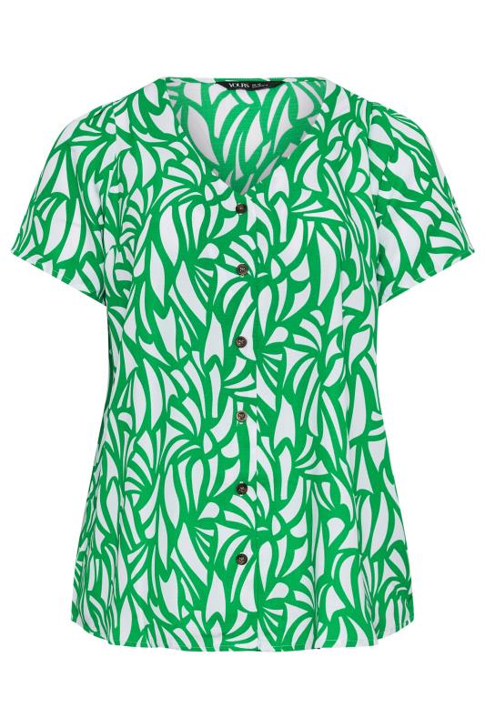 YOURS Plus Size Green Abstract Print Button Front Blouse | Yours Clothing 5