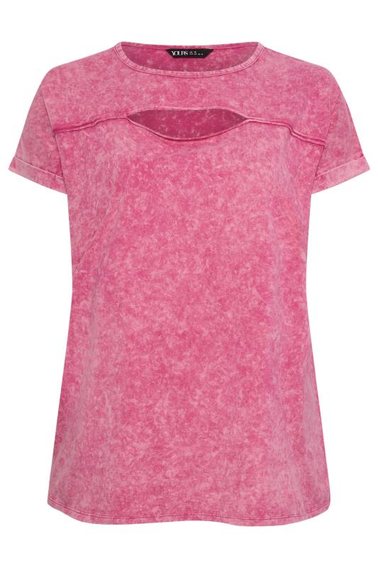 YOURS Plus Size Pink Acid Wash Cut Out T-Shirt | Yours Clothing 5