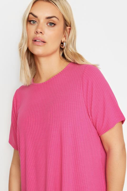 YOURS Plus Size Pink Ribbed T-Shirt | Yours Clothing 4