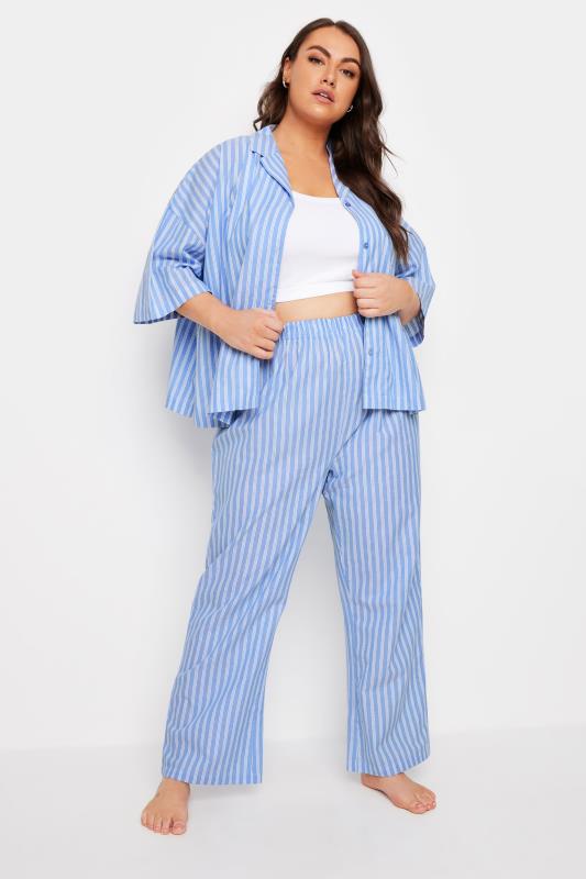 YOURS Plus Size Blue Stripe Pyjama Bottoms | Yours Clothing 3
