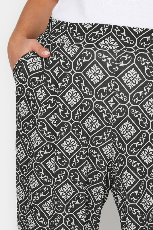 YOURS Curve Plus Size Black Pleated Tile Print Stretch Wide Leg Trousers | Yours Clothing  3