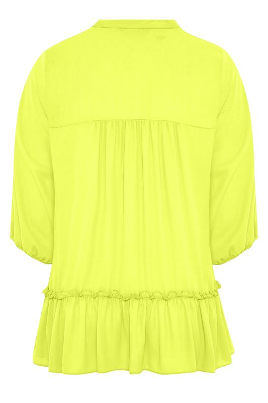Plus Size Lime Green Tie Neck Ruffle Hem Tunic Top | Yours Clothing 6