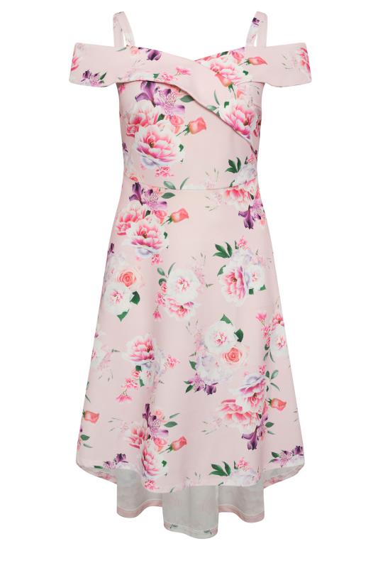 YOURS LONDON Plus Size Pink Floral Print Bardot Dress | Yours Clothing 5