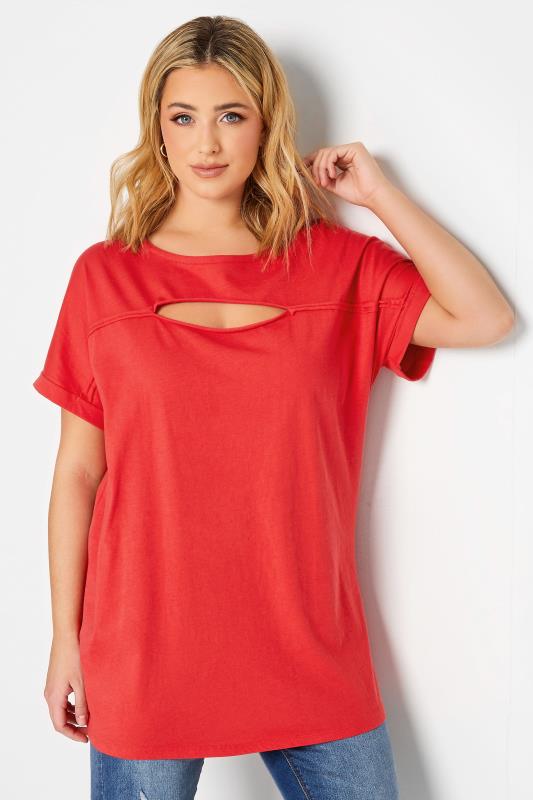 YOURS Plus Size Red Cut Out T-Shirt | Yours Clothing 4