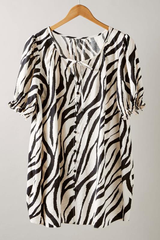 EVANS Plus Size Black & White Zebra Markings Tie Neck Blouse | Evans 4