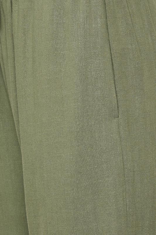 LTS Tall Women's Khaki Green Wide Leg Cropped Linen Look Trousers | Long Tall Sally  3