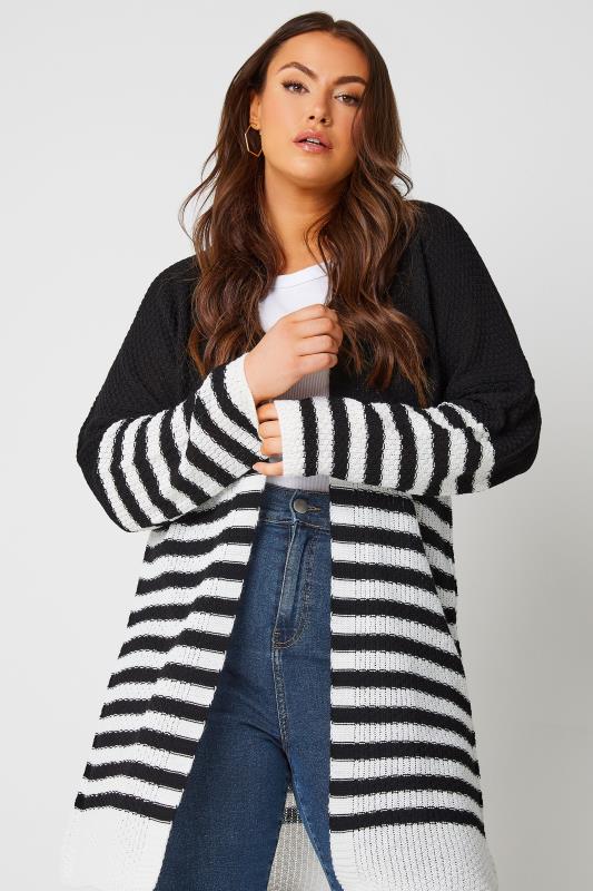 YOURS Plus Size Black & White Stripe Cardigan | Yours Clothing  1
