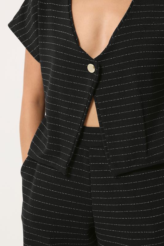 PixieGirl Petite Women's Set Black Striped Button Top & Wide Leg Trousers | PixieGirl 4