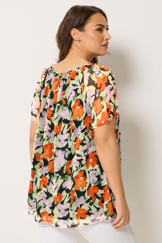 YOURS Plus Size Orange & Pink Floral Pintuck Blouse | Yours Clothing 2