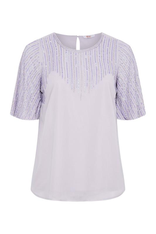 LUXE Plus Size Lilac Purple Sequin Hand Embellished Sweetheart Top | Yours Clothing 6