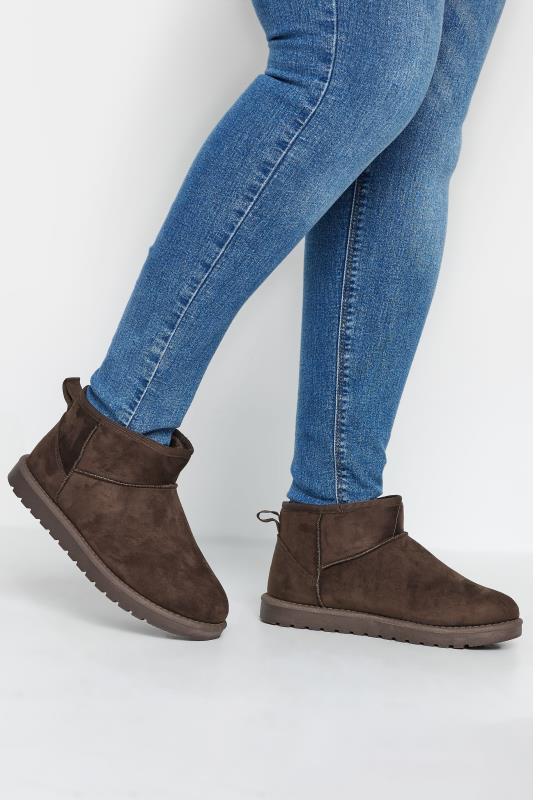  Grande Taille Chocolate Brown Faux Fur Lined Ankle Boots In Extra Wide EEE Fit