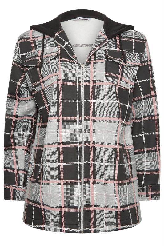 YOURS Plus Size Black & Pink Check Hooded Shacket | Yours Clothing 6