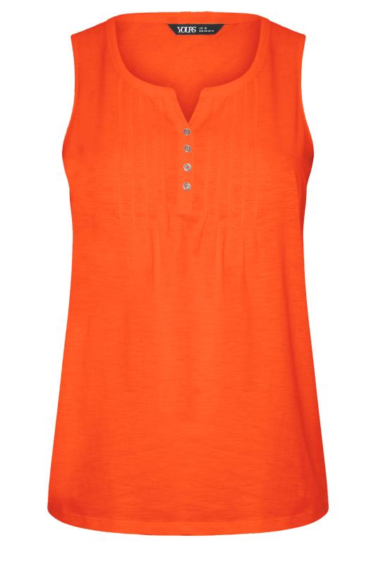 YOURS Plus Size Bright Orange Pintuck Henley Vest Top | Yours Clothing 5