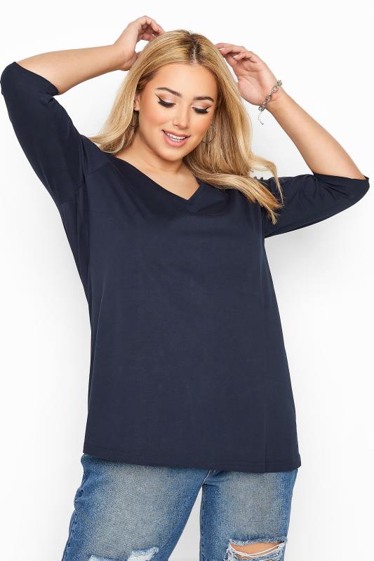 Navy V-Neck Top | Yours Clothing