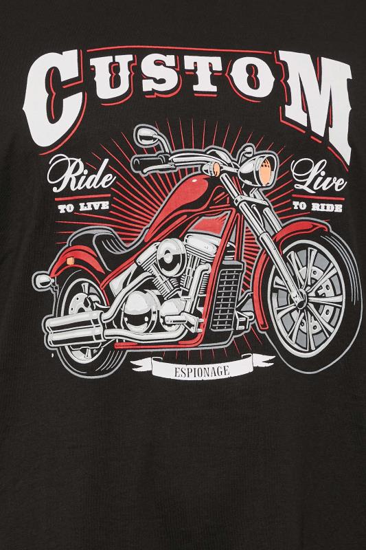 ESPIONAGE Big & Tall Black 'Custom' Motorbike Print T-Shirt | BadRhino 2