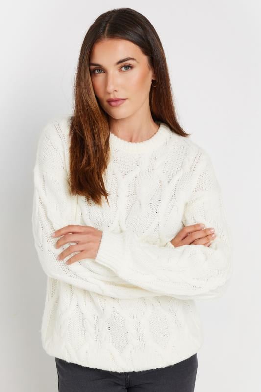 LTS Tall Women's Ivory White Cable Knit Jumper | Long Tall Sally 1