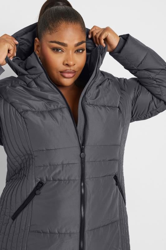  Grande Taille YOURS Curve Grey Midi Padded Coat