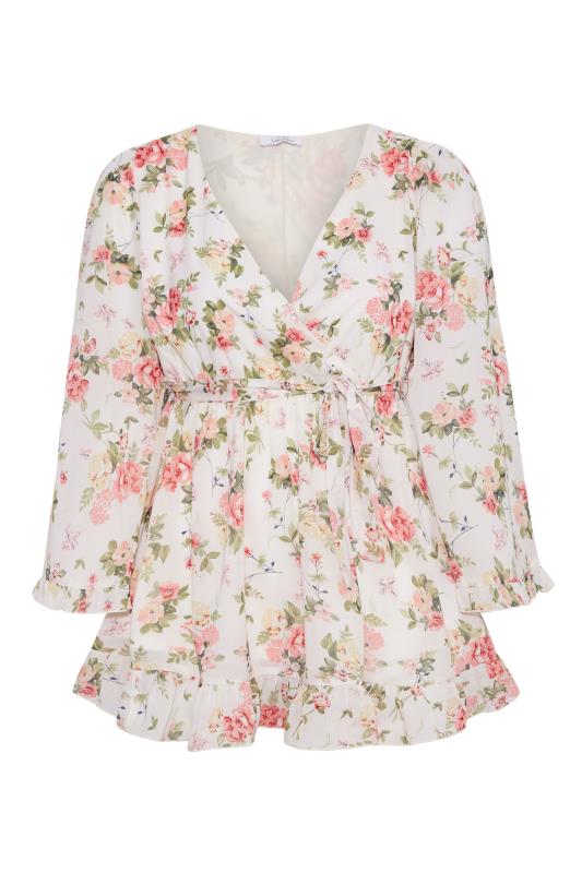 YOURS LONDON Curve White Floral Ruffle Wrap Top 6