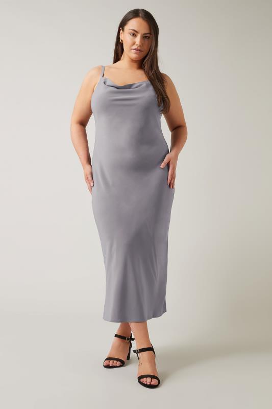 Plus Size  Evans Grey Satin Slip Dress