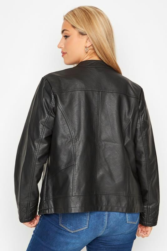 Curve Black Faux Leather Collarless Jacket 4
