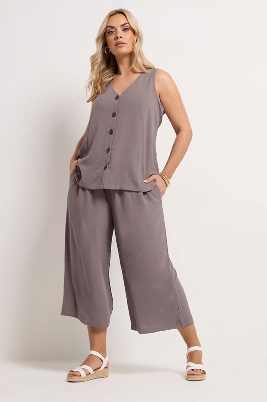 YOURS Plus Size Light Purple Cropped Twill Culottes | Yours Clothing 1