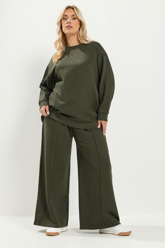 YOURS Plus Size Khaki Green Crew Neck Sweatshirt | Yours Clothing 1