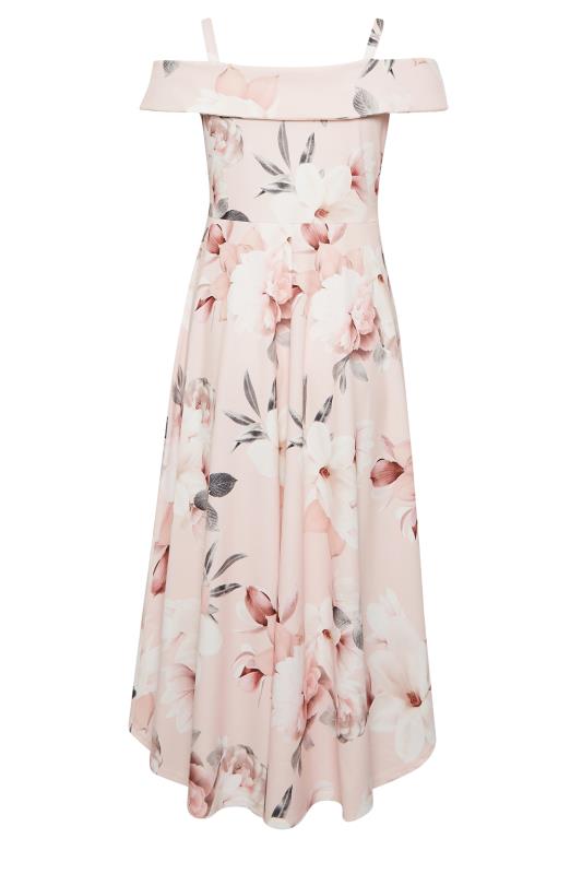 YOURS LONDON Plus Size Light Pink Floral Bardot High Low Midi Dress | Yours Clothing 7