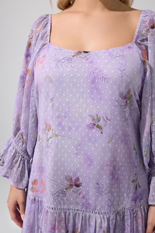 YOURS LONDON Plus Size Purple Floral Dobby Dress | Yours Clothing 4