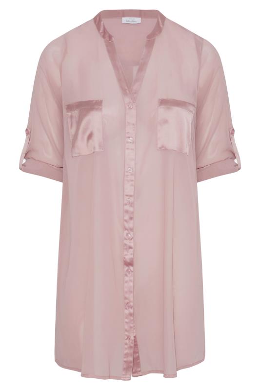 YOURS LONDON Plus Size Pink Satin Pocket Shirt | Yours Clothing 6