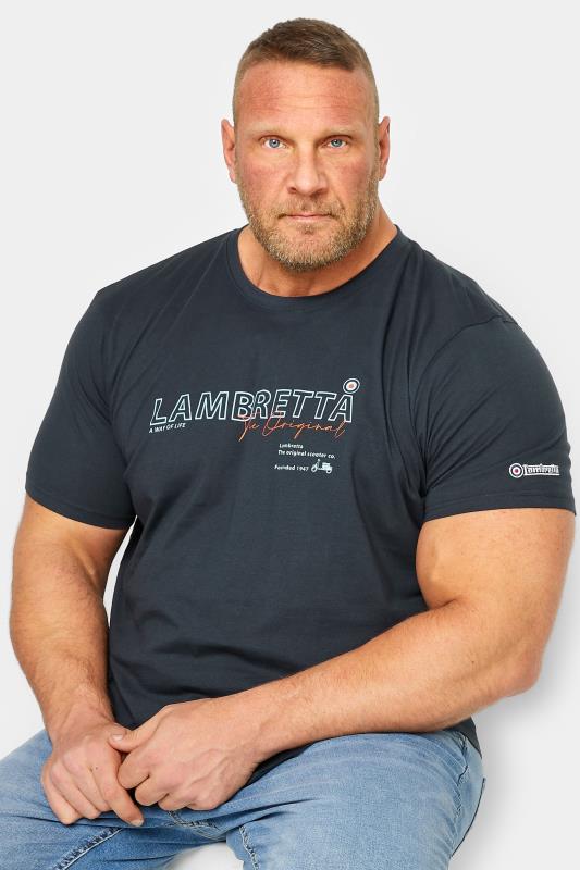 LAMBRETTA Big & Tall Navy Blue Plus Size 'Lambretta' Graphic Print T-Shirt | BadRhino  1